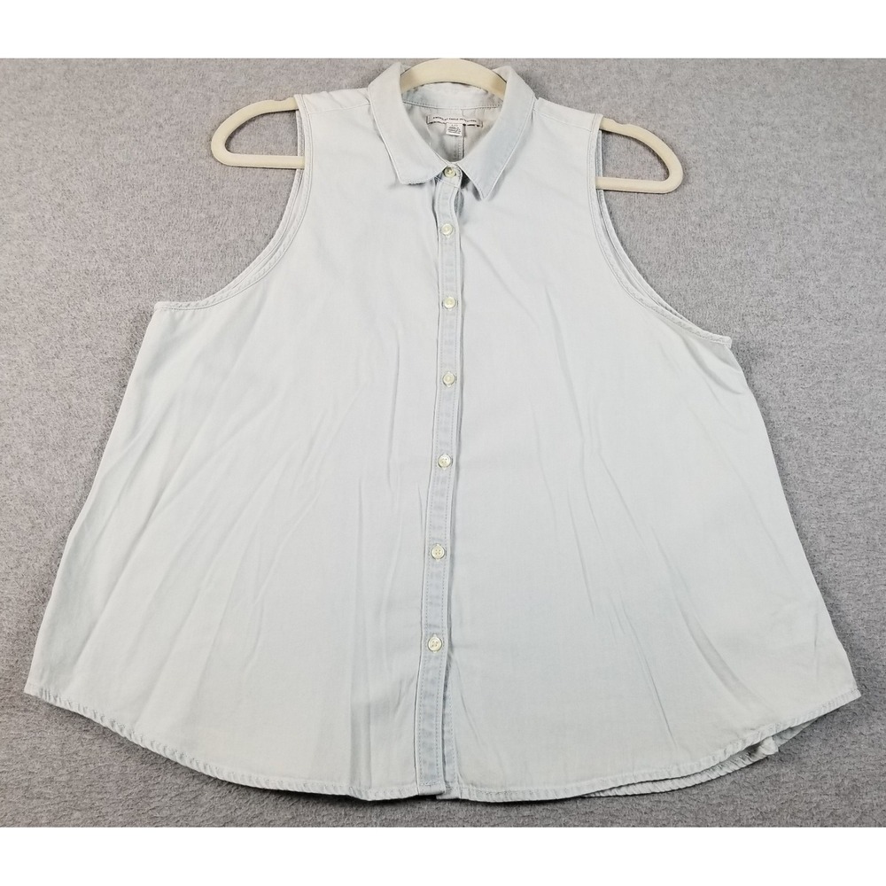 American Eagle Button Up Shirt Womens Large L Blue Chambray Denim Sleeveless Top